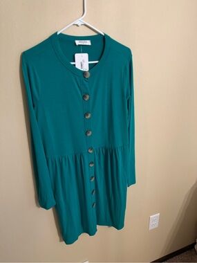 Zenana Outfitters Teal Button-Front Midi Dress